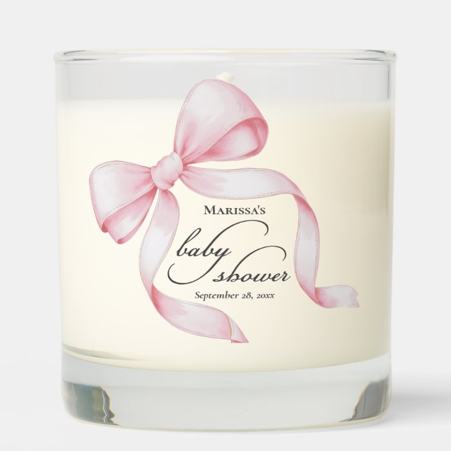 Pink Coquette Bow Baby Shower Scented Candle (Front)