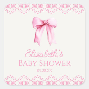 Pink Coquette Bow Baby Shower Square Sticker