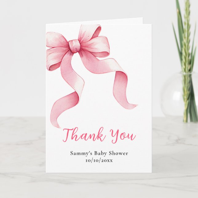 Pink Coquette Bow Baby Shower Thank You Card (Front)