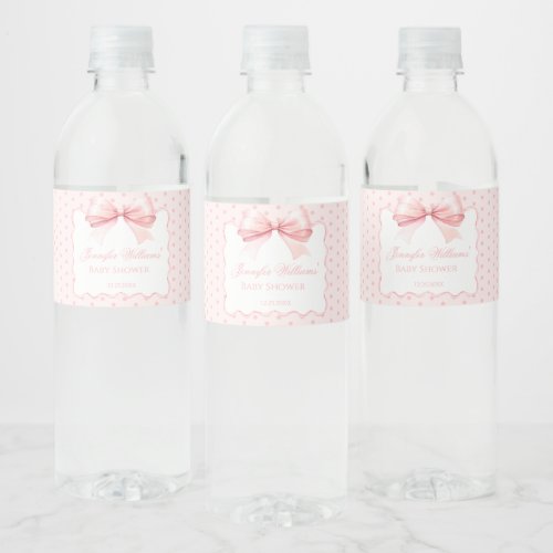 Pink coquette bow baby shower water bottle labels
