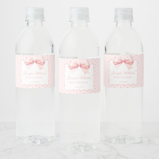 Pink coquette bow baby shower water bottle labels (Bottles)