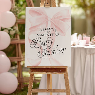 Pink Coquette Bow Baby Shower Welcome Sign
