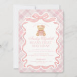 Pink Coquette Bow Bear Beary First Birthday Invitation