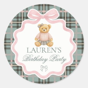Pink Coquette Bow Bear Birthday Envelope Seal