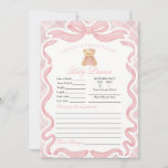 Pink Coquette Bow Bear Girl Advice for Baby Card
