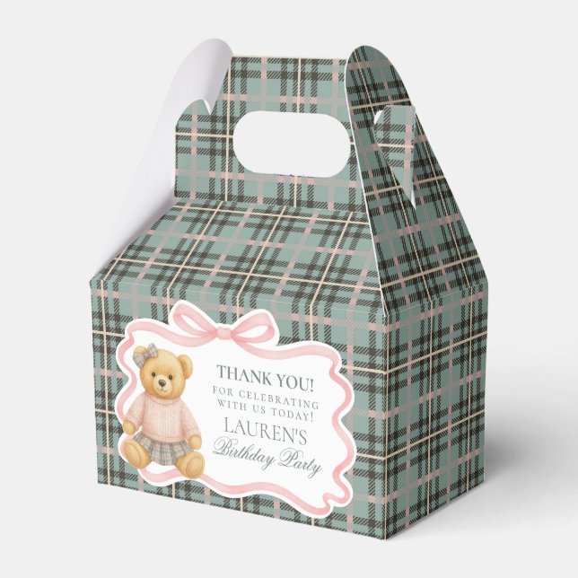Pink Coquette Bow Bear Girl Birthday Favor Box (Front Side)