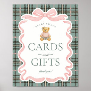 Pink Coquette Bow Bear Plaid Cards & Gifts Poster