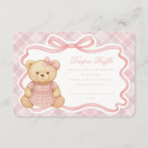 Pink Coquette Bow Bear Plaid Diaper Raffle Card
