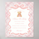 Pink Coquette Bow Bear Shower Advice for Baby Poster