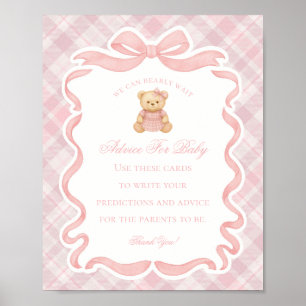 Pink Coquette Bow Bear Shower Advice for Baby Poster