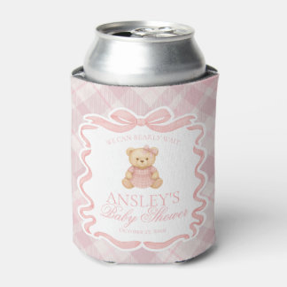 Pink Coquette Bow Bear Tartan Baby Shower Favor Can Cooler