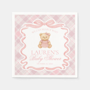 Pink Coquette Bow Bear Tartan Plaid Baby Shower Napkins