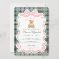 Pink Coquette Bow Bear Tartan Plaid Birthday