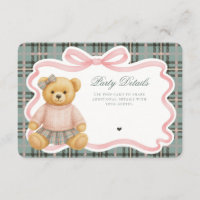 Pink Coquette Bow Bear Tartan Plaid Details Card