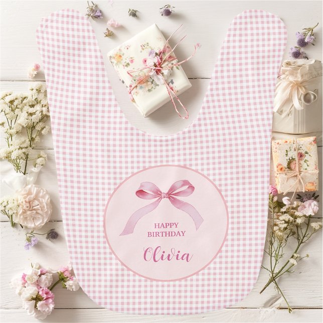 Pink Coquette Bow Birthday Girl Baby Bib (Creator Uploaded)