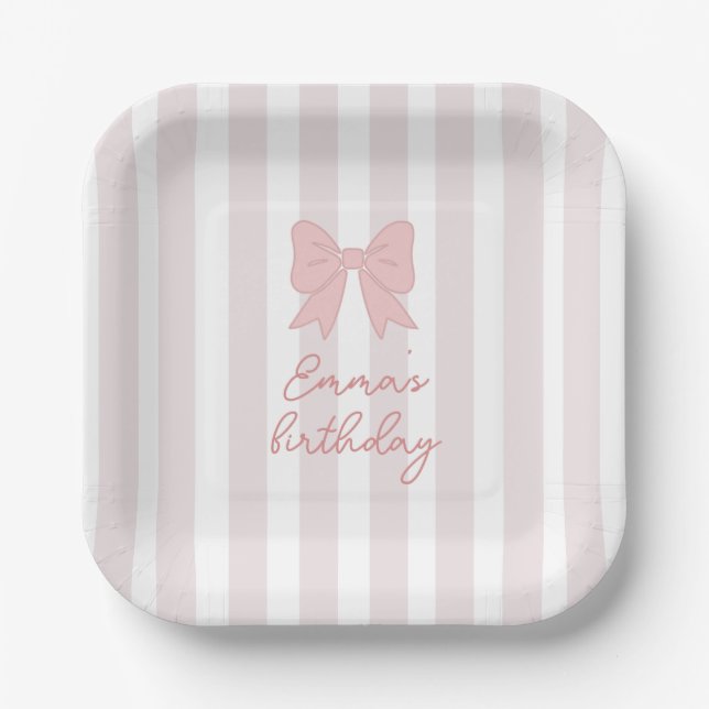 Pink Coquette Bow Birthday  Paper Plates (Front)