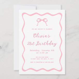 Pink Coquette Bow Birthday Party Adult Invitation