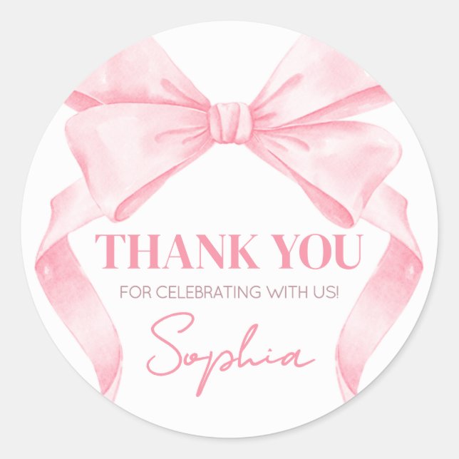 Pink Coquette Bow Birthday Party Classic Round Sticker (Front)