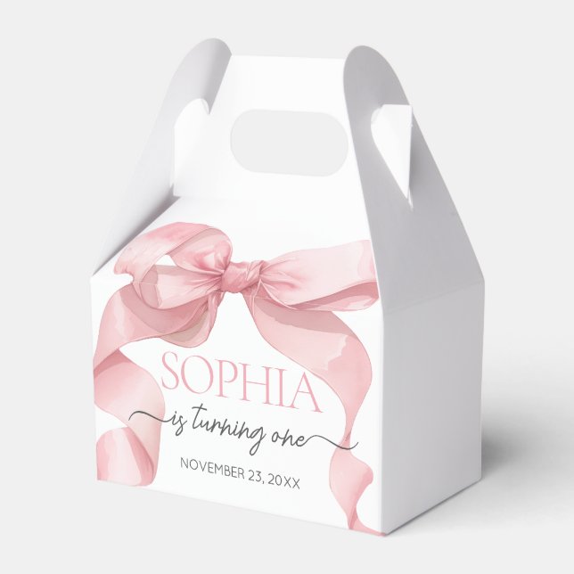 Pink Coquette Bow Birthday Party  Favor Boxes (Front Side)