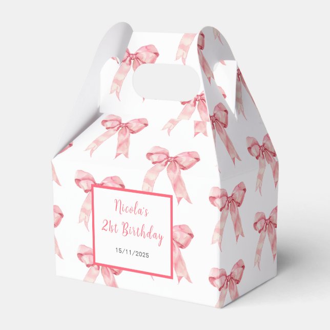Pink Coquette Bow Birthday Party Favor Boxes (Front Side)