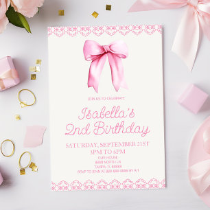 Pink Coquette Bow Birthday Party Invitation
