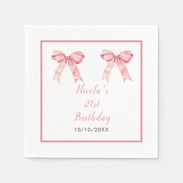 Pink Coquette Bow Birthday Party Napkins (Front)