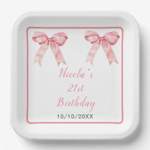 Pink Coquette Bow Birthday Party Paper Plates