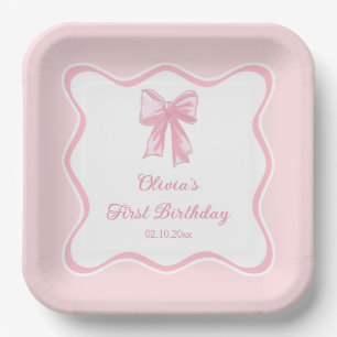 Pink Coquette Bow Birthday Party Paper Plates
