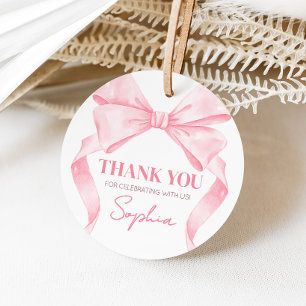 Pink Coquette Bow Birthday Party Round Favor Tags