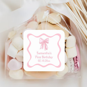 Pink Coquette Bow Birthday Party Square Sticker
