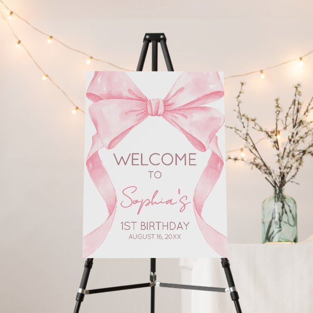 Pink Coquette Bow Birthday Party Welcome Sign (In Situ (Stand))