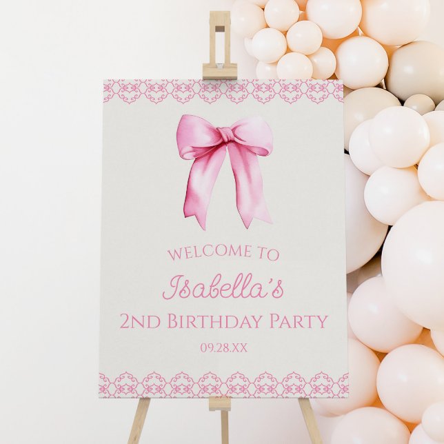 Pink Coquette Bow Birthday Party Welcome Sign (Creator Uploaded)