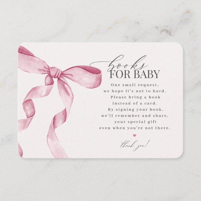 Pink Coquette Bow Books For Baby invitation insert (Front)