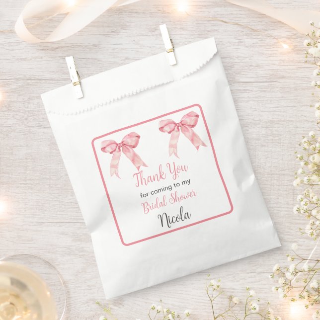 Pink Coquette Bow Bridal Shower Favor Bag (Clipped)