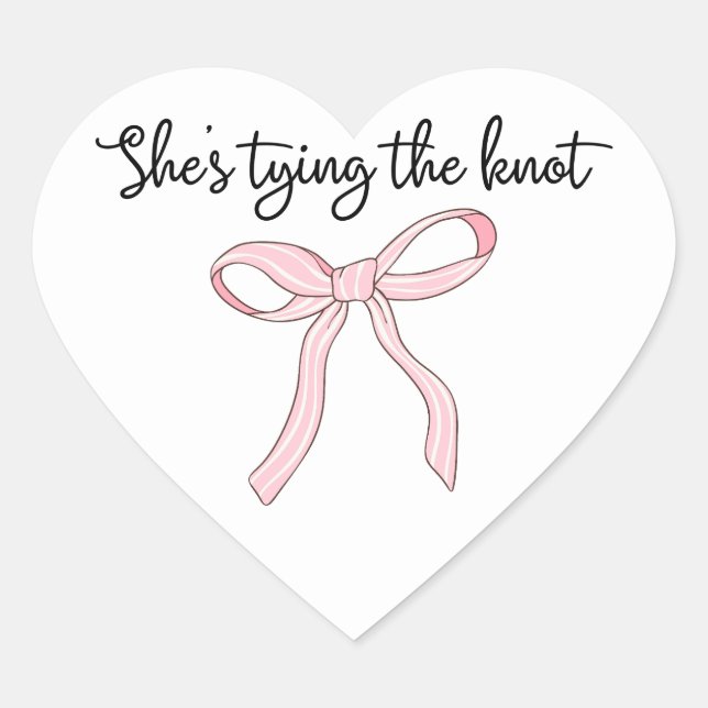 Pink Coquette Bow Bridal Shower Favor Heart Sticker (Front)