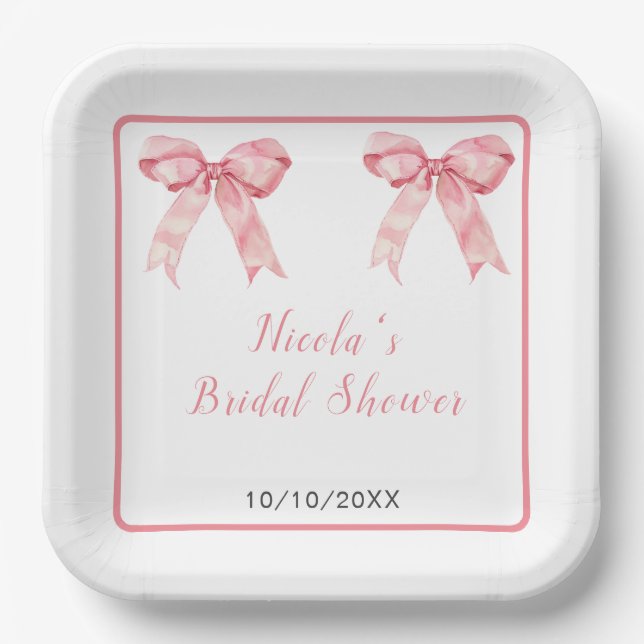 Pink Coquette Bow Bridal Shower Paper Plates (Front)
