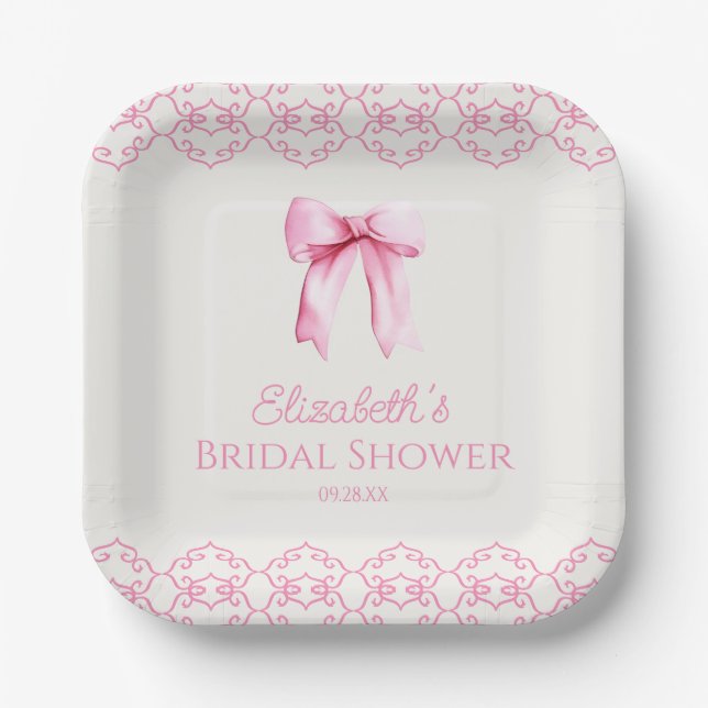 Pink Coquette Bow Bridal Shower Paper Plates (Front)