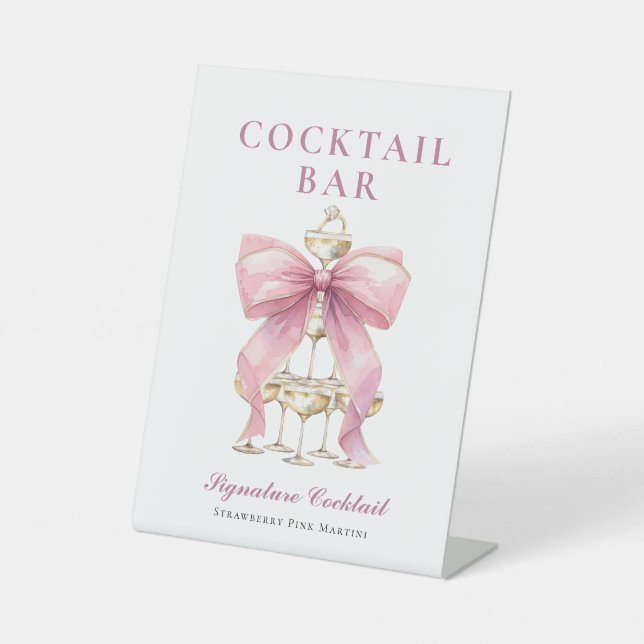 Pink Coquette Bow Bridal Shower Pedestal Sign (Front)