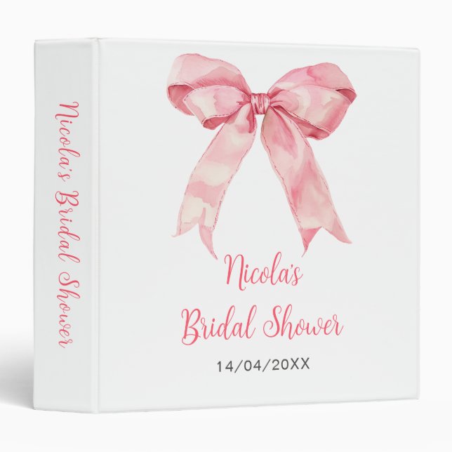Pink Coquette Bow Bridal Shower Photo Album 3 Ring Binder (Front/Spine)