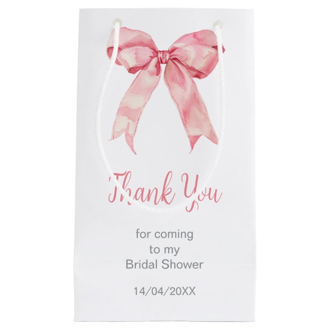 Pink Coquette Bow Bridal Shower Small Gift Bag (Front)