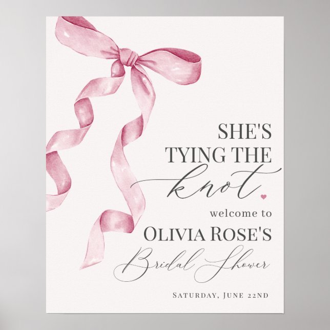 Pink Coquette Bow Bridal Shower Welcome Sign (Front)
