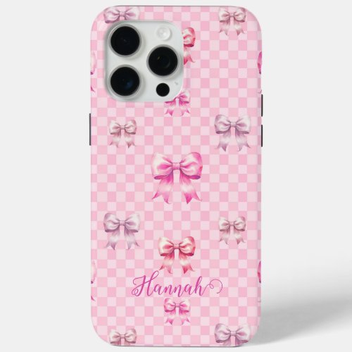 Pink Coquette Bow Checkerboard iPhone 15 Pro Max Case