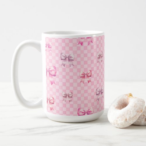 Pink Coquette Bow Checkerboard Coffee Mug