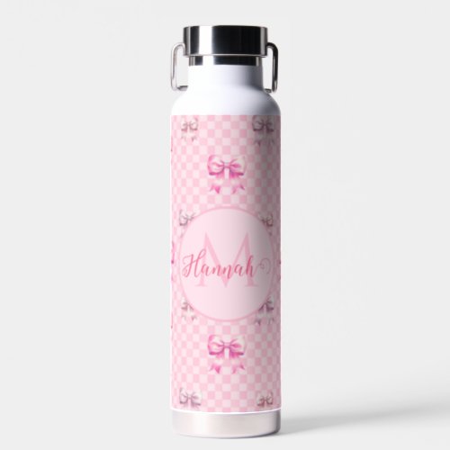 Pink Coquette Bow Checkerboard Water Bottle