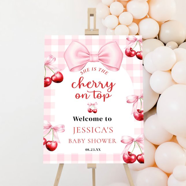 Pink Coquette Bow Cherry Baby Shower Welcome Foam Board (Creator Uploaded)