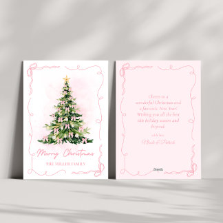 Pink Coquette Bow Christmas Tree Merry Christmas Holiday Card