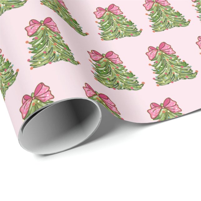 Pink Coquette Bow Christmas Tree Wrapping Paper (Roll Corner)