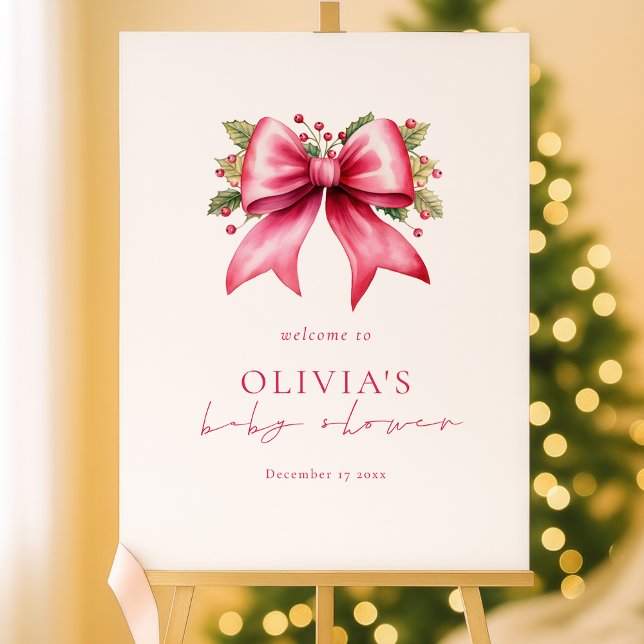 Pink Coquette Bow Christmas Welcome to Baby Shower Foam Board (Creator Uploaded)