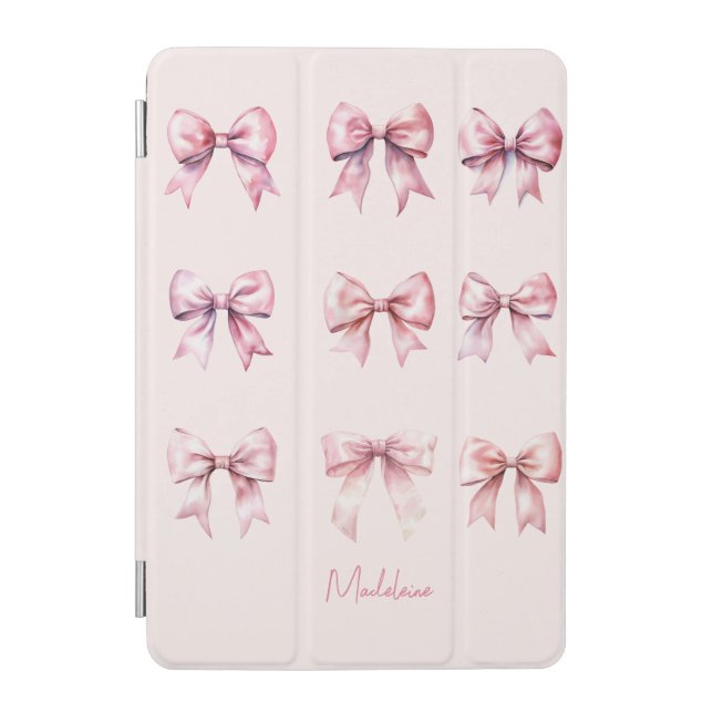 Pink Coquette Bow Custom Name iPad Mini Cover (Front)