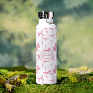 Pink Coquette Bow Custom Name Water Bottle